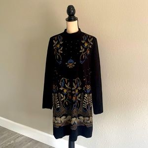 Elegant Zara loose-fitting black dress with embroidery